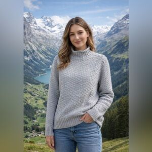 Inis Meain Women’s Gray 100% Merino Wool Roll Neck Pullover Sweater Size Medium